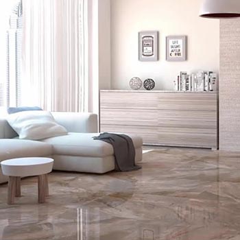 Polished vitrified floor tiles in a living space